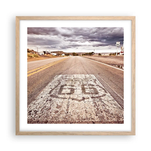 Poszter világos tölgy keretben - Mother Road – amerikai legenda - 50x50 cm