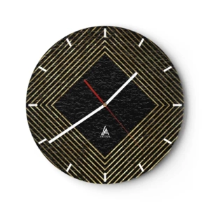 Falióra, Óra - Arany vonalak alkotnak rombuszt fekete háttéren - 30x30cm - Geometria glamour stílusban - Modern fali dekoráció nappalihoz, konyhához és hálószobához ARTTOR