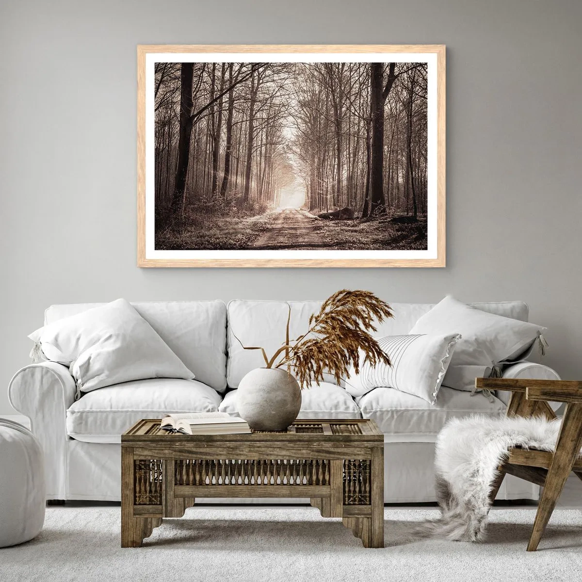 Poszter világos tölgy keretben - Erdei katedrális - 100x70 cm