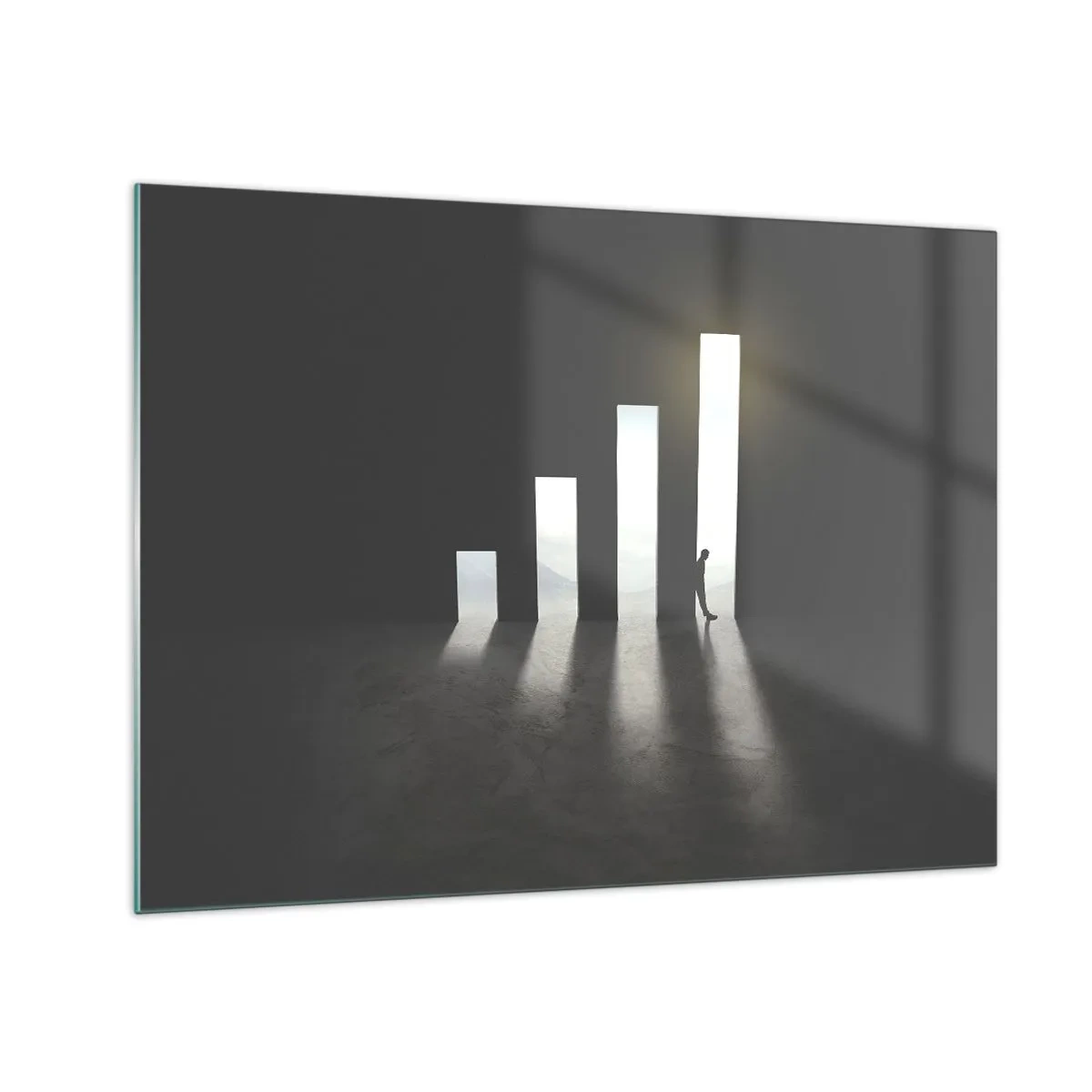 Üveg kép - Az ember a növekedés, a fejlődést szimbolizáló fényében - 70x50cm - Siker - egy benyomás - Modern fali dekoráció nappalihoz és hálószobához ARTTOR