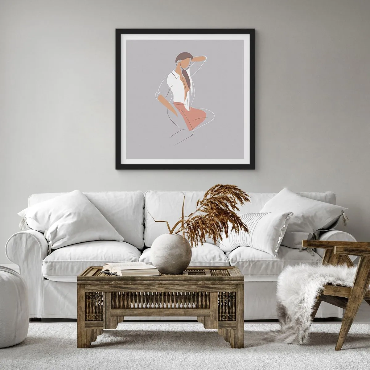 Poszter fehér keretben - Kecsesség kontúrja - 40x40 cm