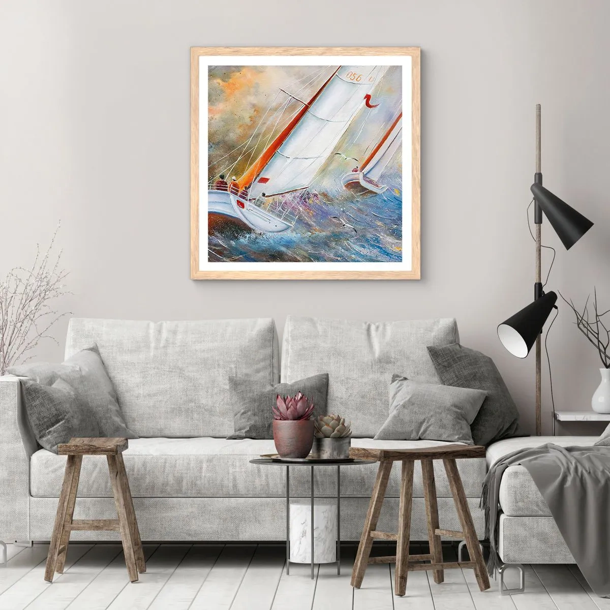 Poszter világos tölgy keretben - A hullámokon futók - 60x60 cm