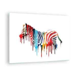 Üveg kép - Egy színes zebra absztrakt formában, csöpögő festékhatással. - 70x50cm - Nem csak fekete-fehér - Modern fali dekoráció nappalihoz és hálószobához ARTTOR