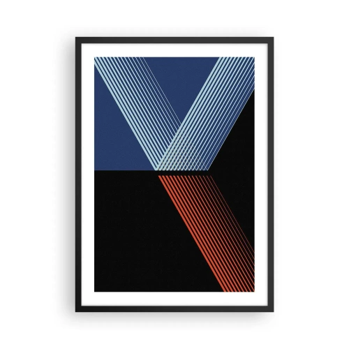 Poszter fehér keretben - Kék, fekete és piros vonalak absztrakt kompozíciója - 50x70cm - Egyszerű történet - Modern fali dekoráció nappalihoz és hálószobához ARTTOR