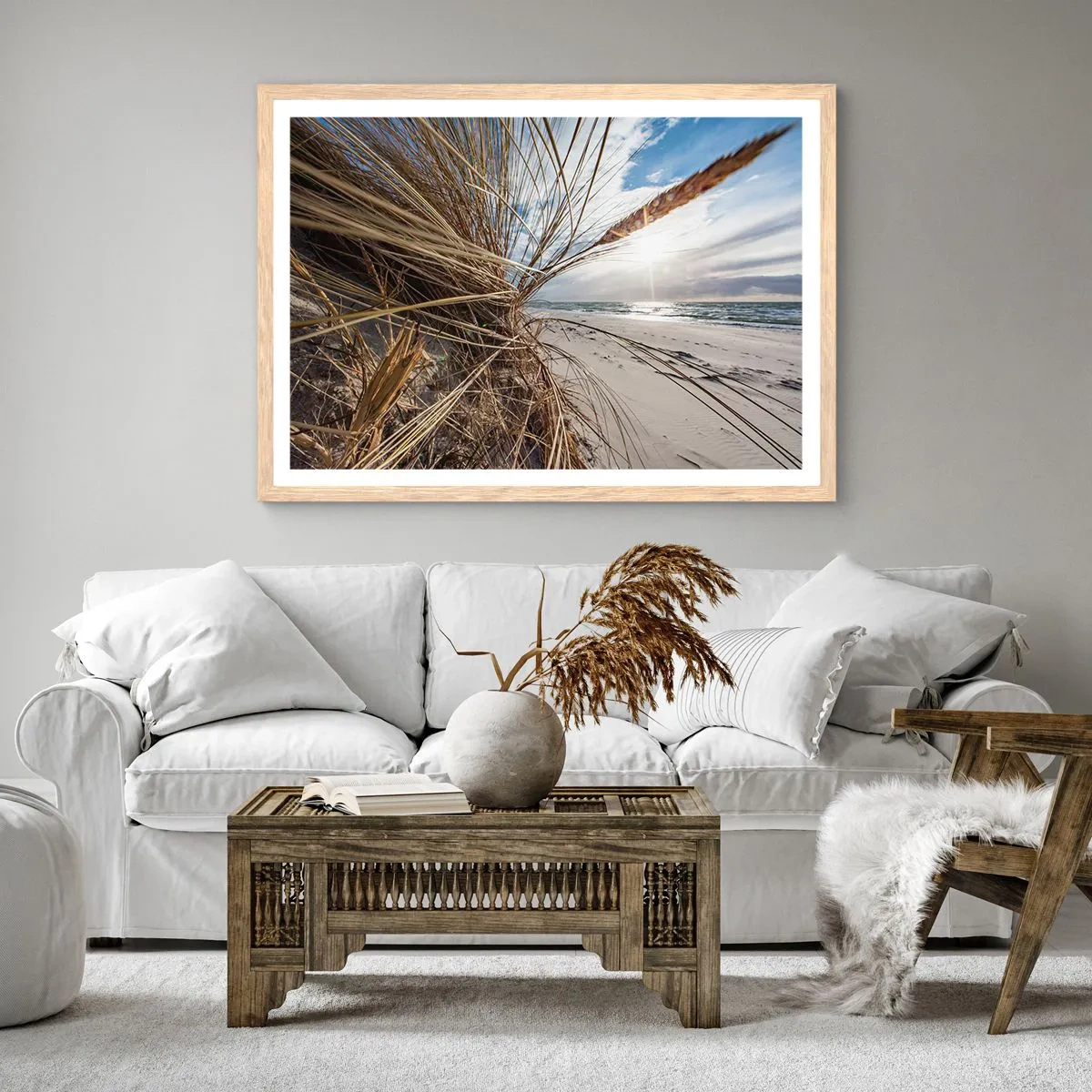 Poszter világos tölgy keretben - Az elemek találkozása - 100x70 cm