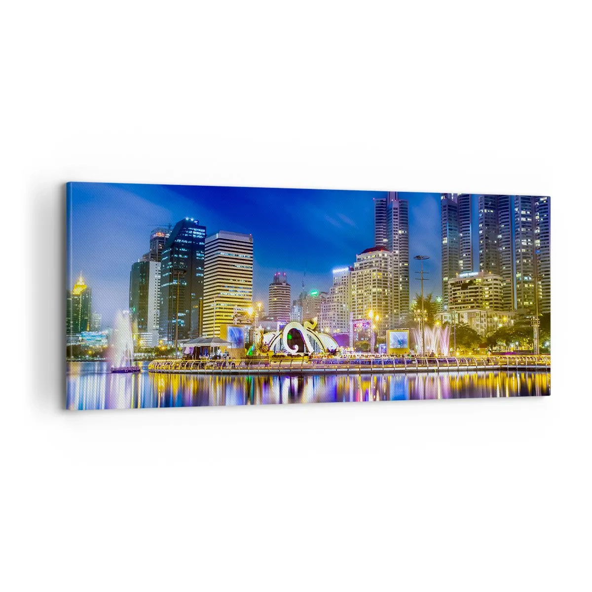 Vászonkép - Metropolis szivárvány éjszakája - 100x40 cm