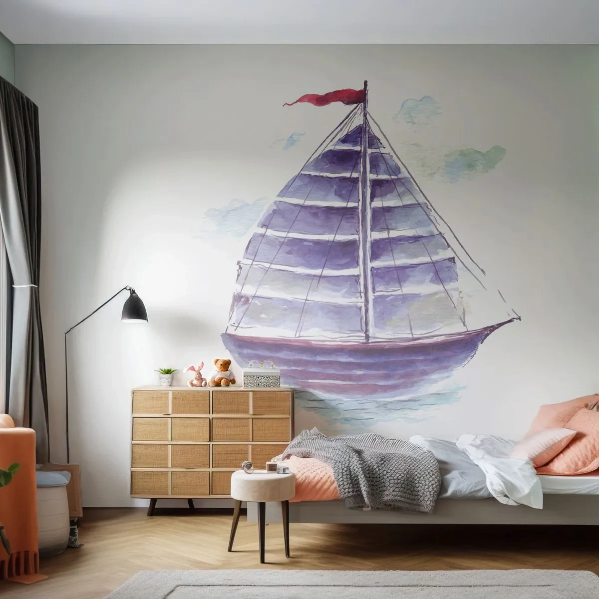 Öntapadós Fotótapéta Deluxe Sticker - Teli vitorlákat és nyugodt vizet - Vitorlás, Tengerpart, Tenger - 250x175 cm
