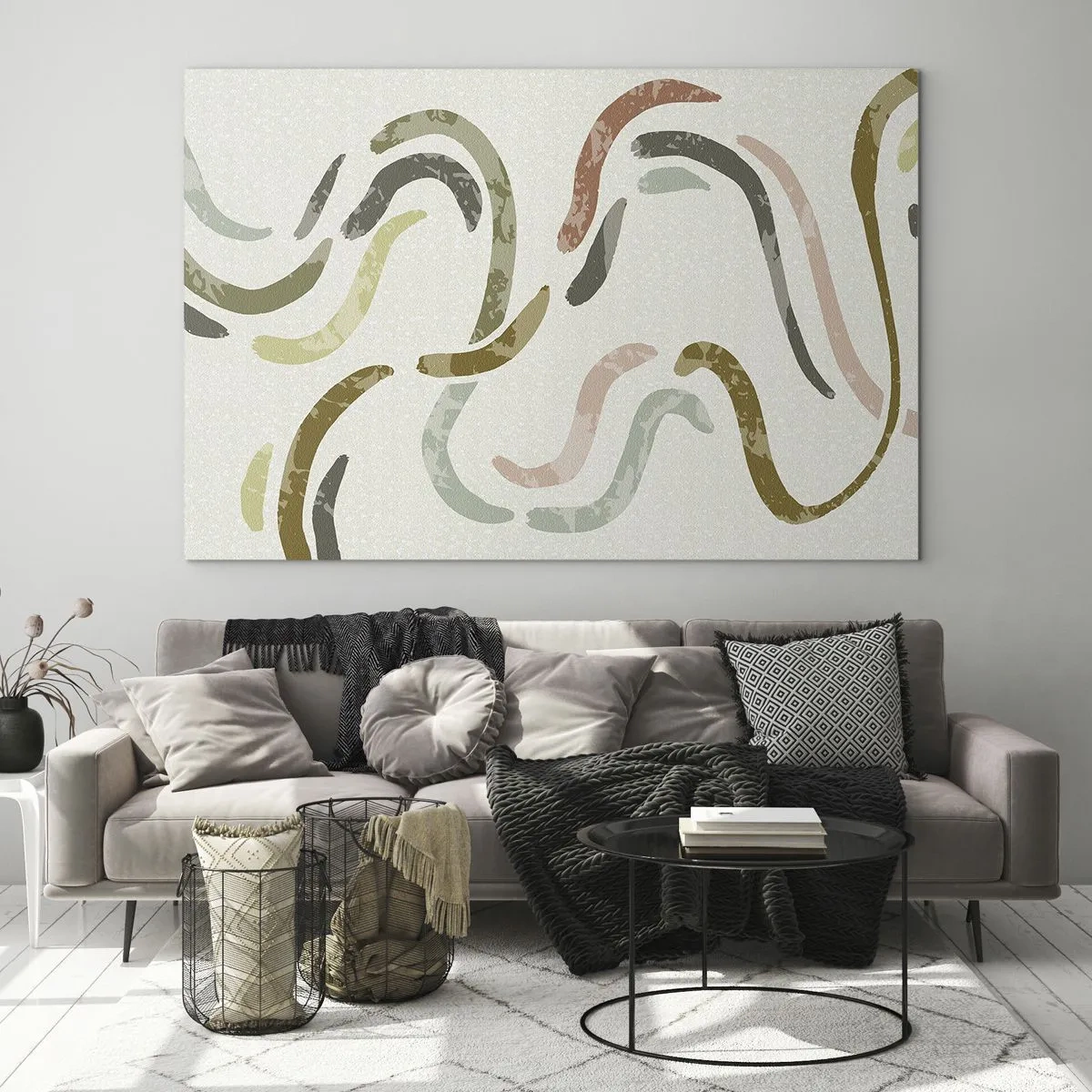 Üveg kép - Hullámos színes formák világos háttér előtt - 70x50cm - Az absztrakció vidám tánca - Modern fali dekoráció nappalihoz és hálószobához ARTTOR