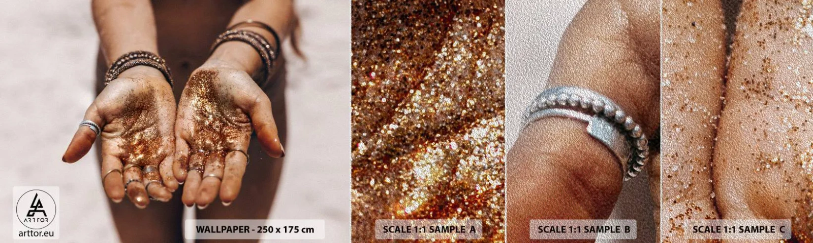 Fotótapéta Minta Premium Sand - Ajándék neked - Női kezek, Boho, Arany - 100x30 cm