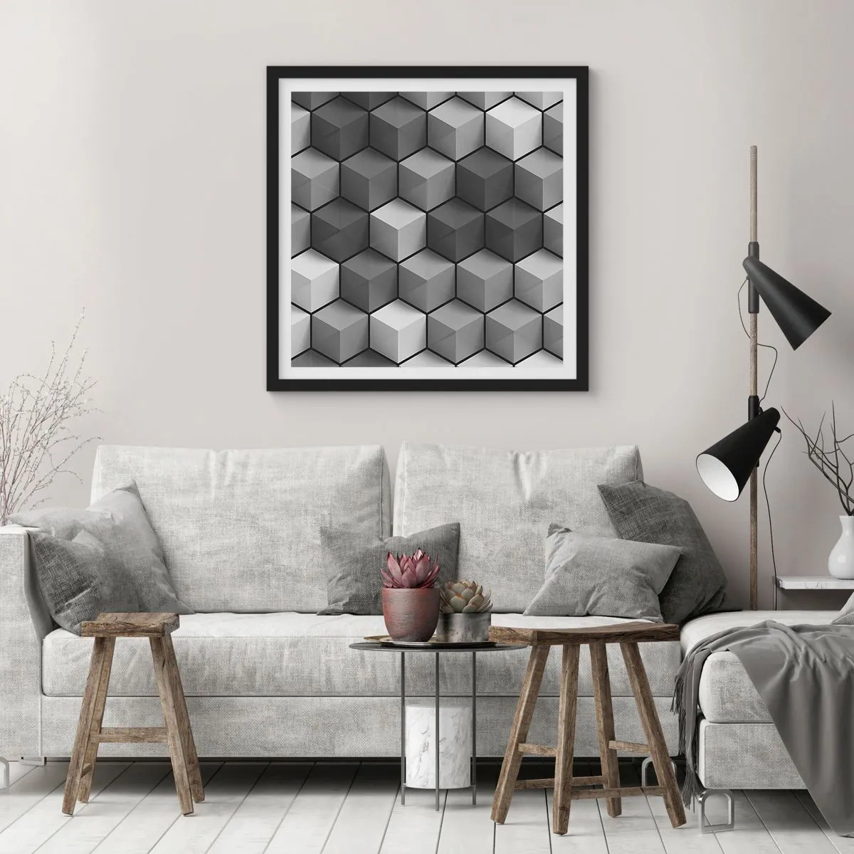 Poszter fehér keretben - Kubista kirakós - 60x60 cm