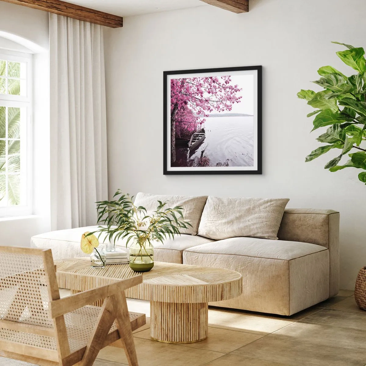 Poszter fehér keretben - Rózsaszín csendben - 40x40 cm