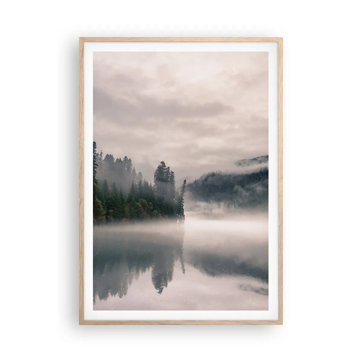 Poszter világos tölgy keretben - Ábrándosan, ködben - 70x100 cm