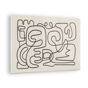 Üveg kép - Fekete absztrakt vonalak alkotnak összetett mintát bézs alapon - 70x50cm - A nyomonkövetésben - Modern fali dekoráció nappalihoz és hálószobához ARTTOR