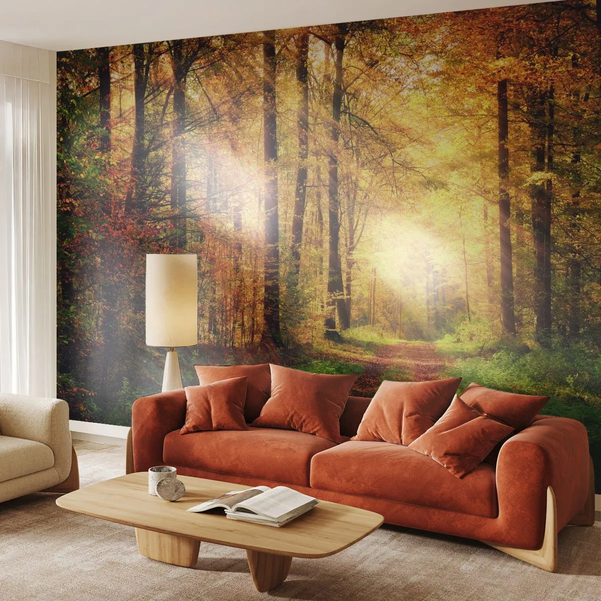 Fotótapéta Premium Sand - Erdei, arany csend - Tájkép, Erdő, Erdei út - 200x140 cm
