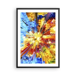 Poszter fehér keretben - Egy színes fényrobbanás absztrakt formában - 50x70cm - In medias res - Modern fali dekoráció nappalihoz és hálószobához ARTTOR