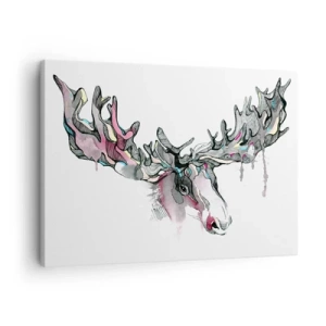 Vászonkép - művészi akvarell egy jávorszarvasról gazdag agancsokkal - 70x50cm - Az erdei király koronája - Modern fali dekoráció nappalihoz és hálószobához ARTTOR