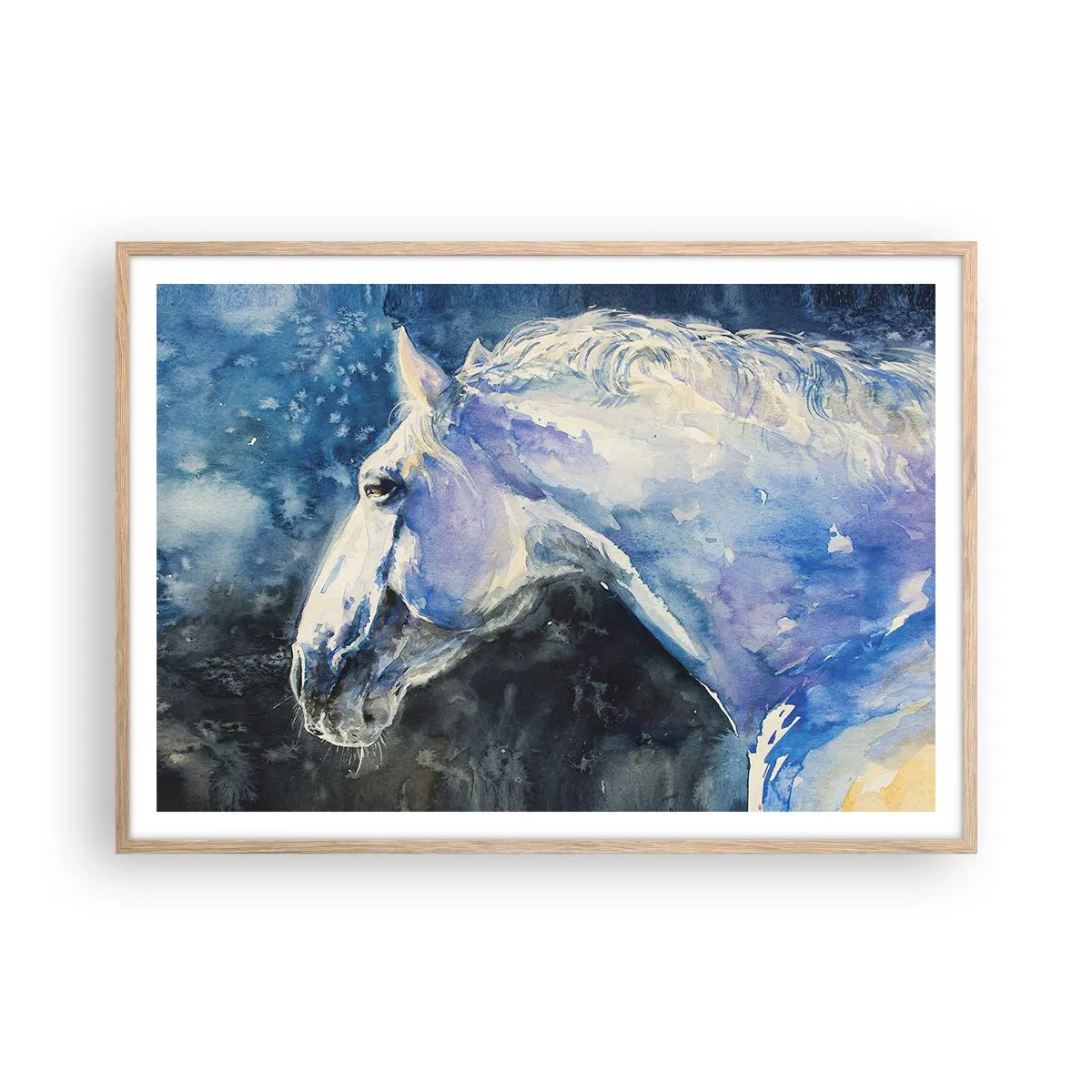 Poszter világos tölgy keretben - Portré kék fényben - 100x70 cm