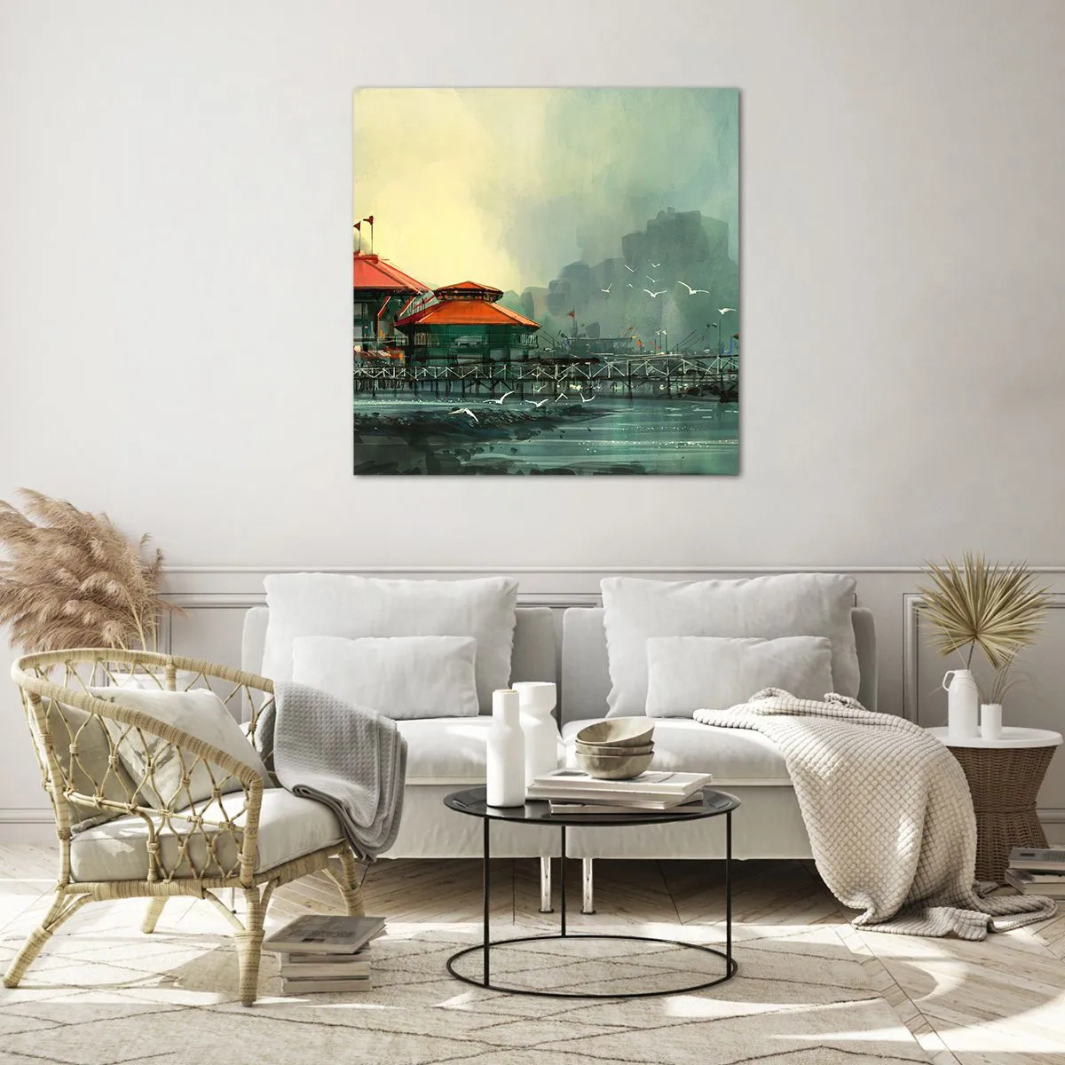 Üveg kép - Napsütéses nap a kikötőben - 50x50 cm