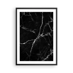 Poszter fehér keretben - Fekete márvány háttér fehér repedésekkel - 50x70cm - A kő titkos élete - Modern fali dekoráció nappalihoz és hálószobához ARTTOR
