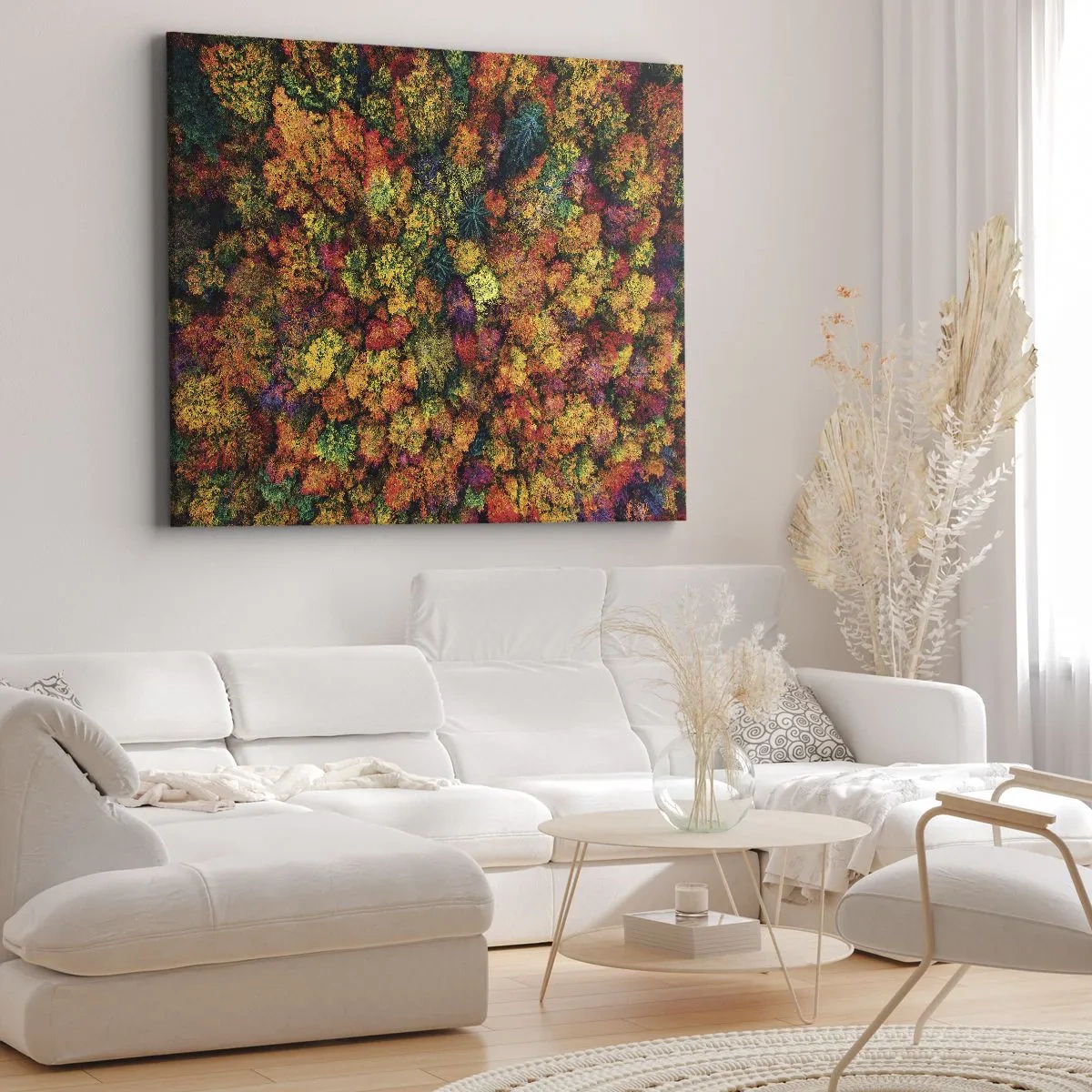 Vászonkép - Színes fakoronák az őszi palettán - 70x50cm - Őszi facsokor - Modern fali dekoráció nappalihoz és hálószobához ARTTOR