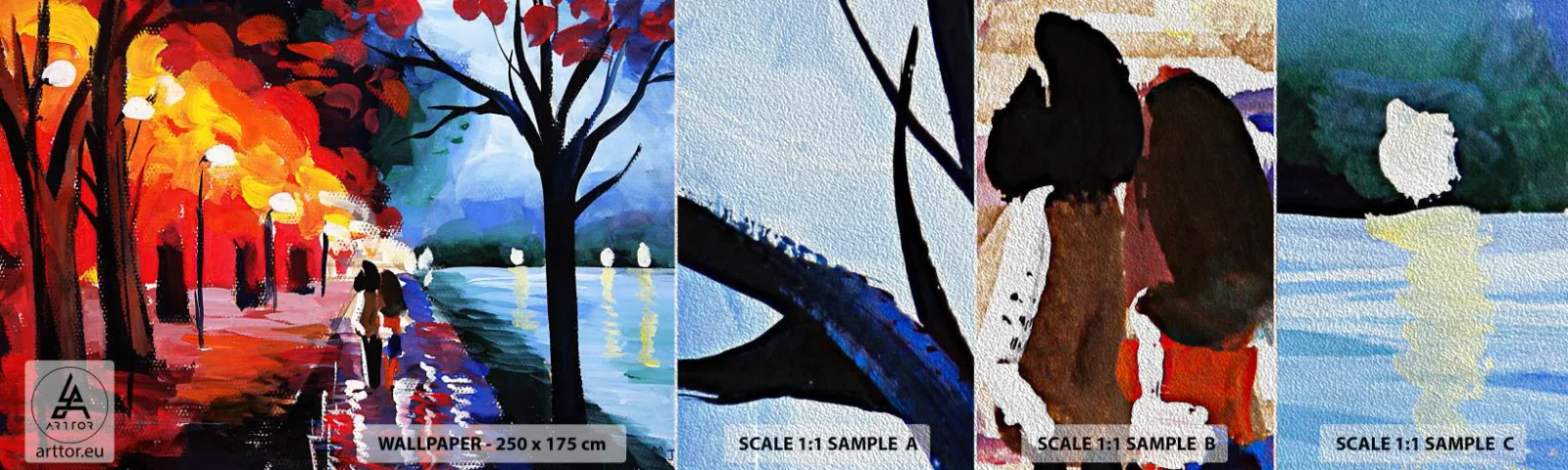 Fotótapéta Minta Premium Sand - Lángoló ősz a parkban - Absztrakció, Tájkép, Park Alley - 100x30 cm