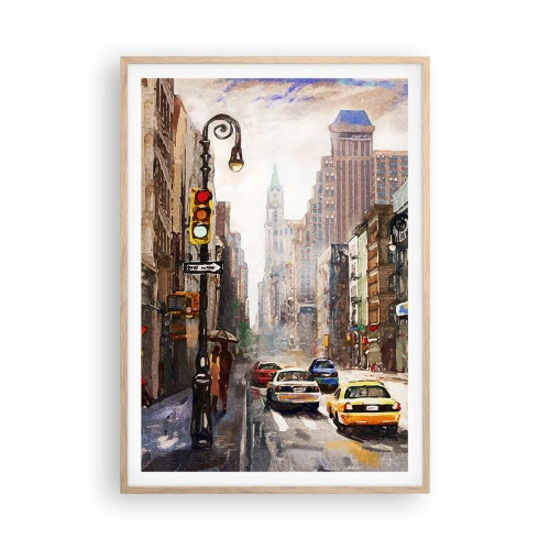 Poszter világos tölgy keretben - New York – esőben is színes - 70x100 cm