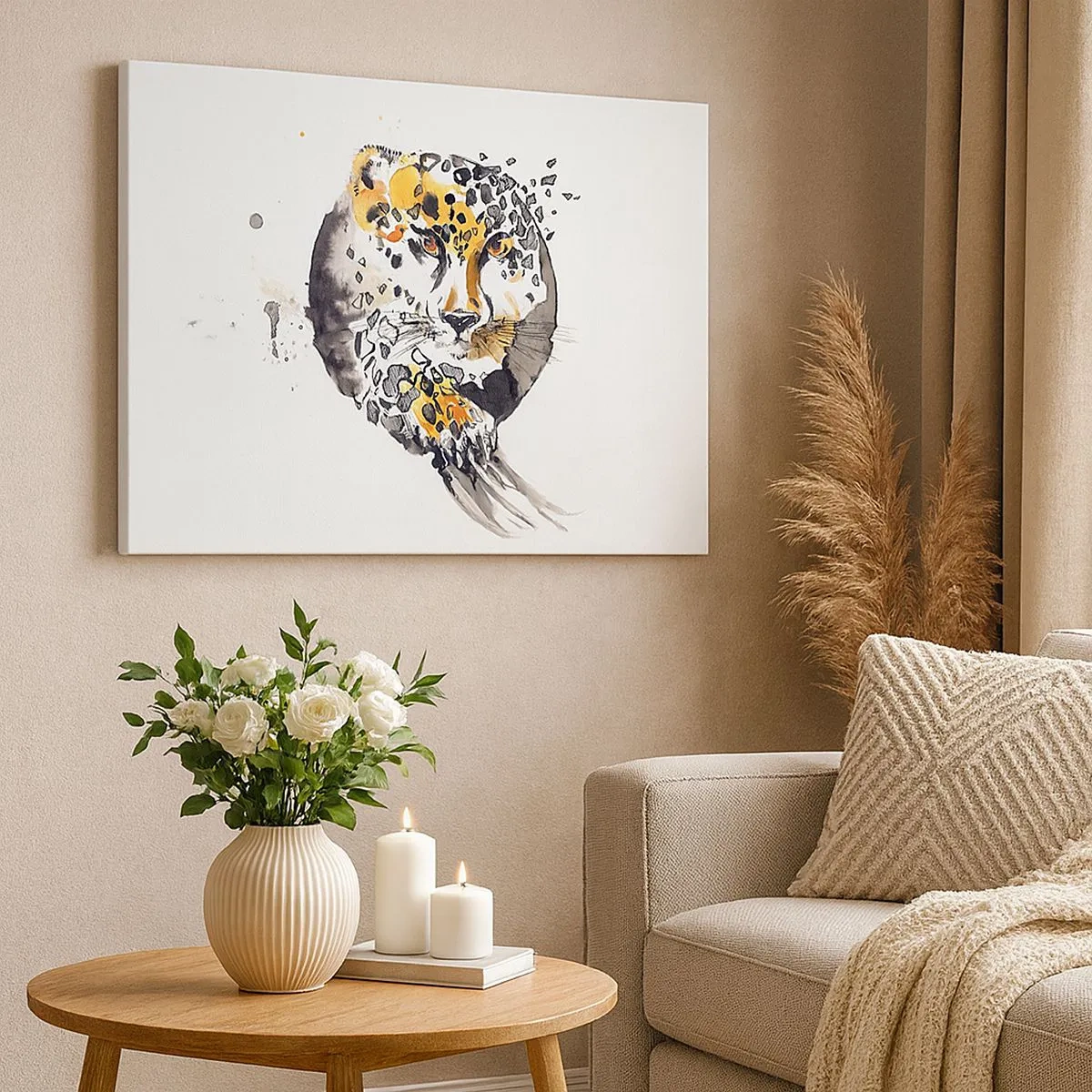 Vászonkép - Művészi akvarellfestmény gepárd motívummal - 70x50cm - Ragadozó szépség - Modern fali dekoráció nappalihoz és hálószobához ARTTOR