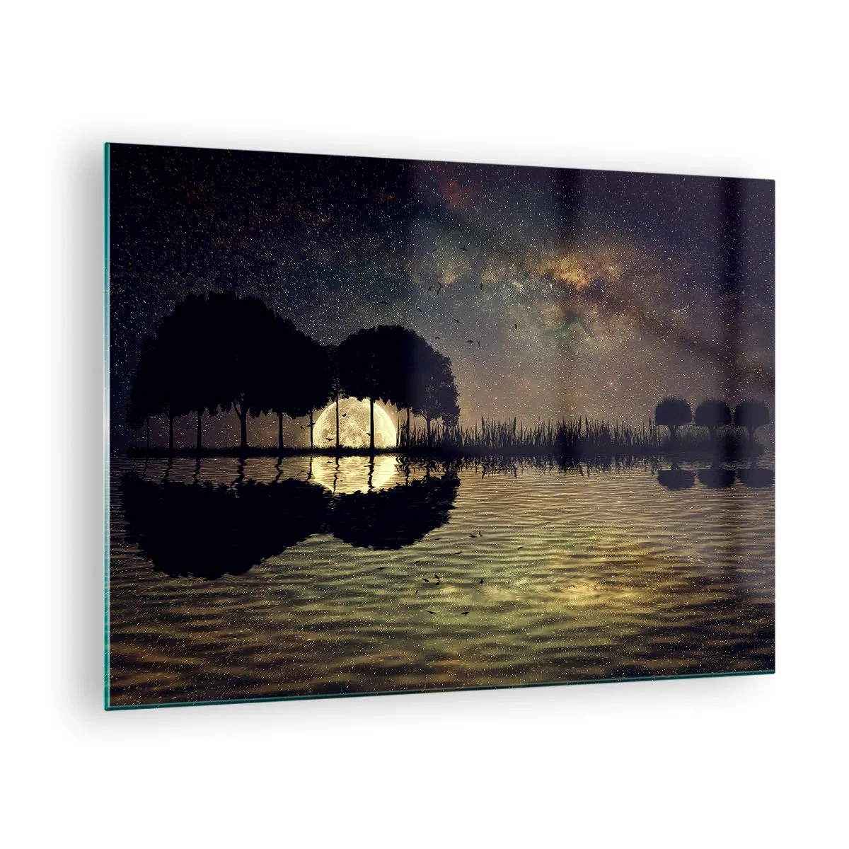 Üveg kép - Éjszakai jelenet, telihold tükröződik a vízben - 70x50cm - Éjszaka a világ végén - Modern fali dekoráció nappalihoz és hálószobához ARTTOR