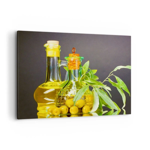 Vászonkép - Csendélet olívabogyóval és olívaolajjal - 100x70 cm