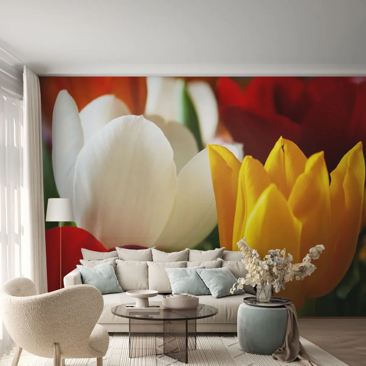 Fotótapéta Premium Sand - Tulipán láz - Virágok, Tulipánok, Csokor virág - 100x70 cm