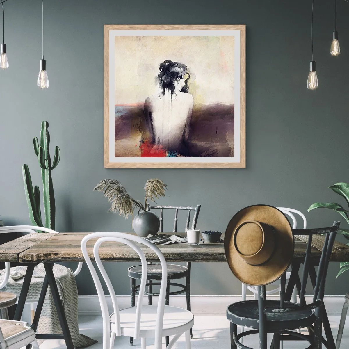 Poszter világos tölgy keretben - Sima vonalak, ovális formák - 50x50 cm