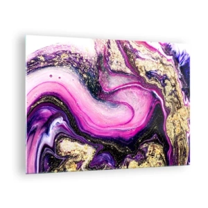 Üveg kép - Egy absztrakt kompozíció lila és arany árnyalatokban. - 70x50cm - Egy pillanat a kulisszák mögött - Modern fali dekoráció nappalihoz és hálószobához ARTTOR