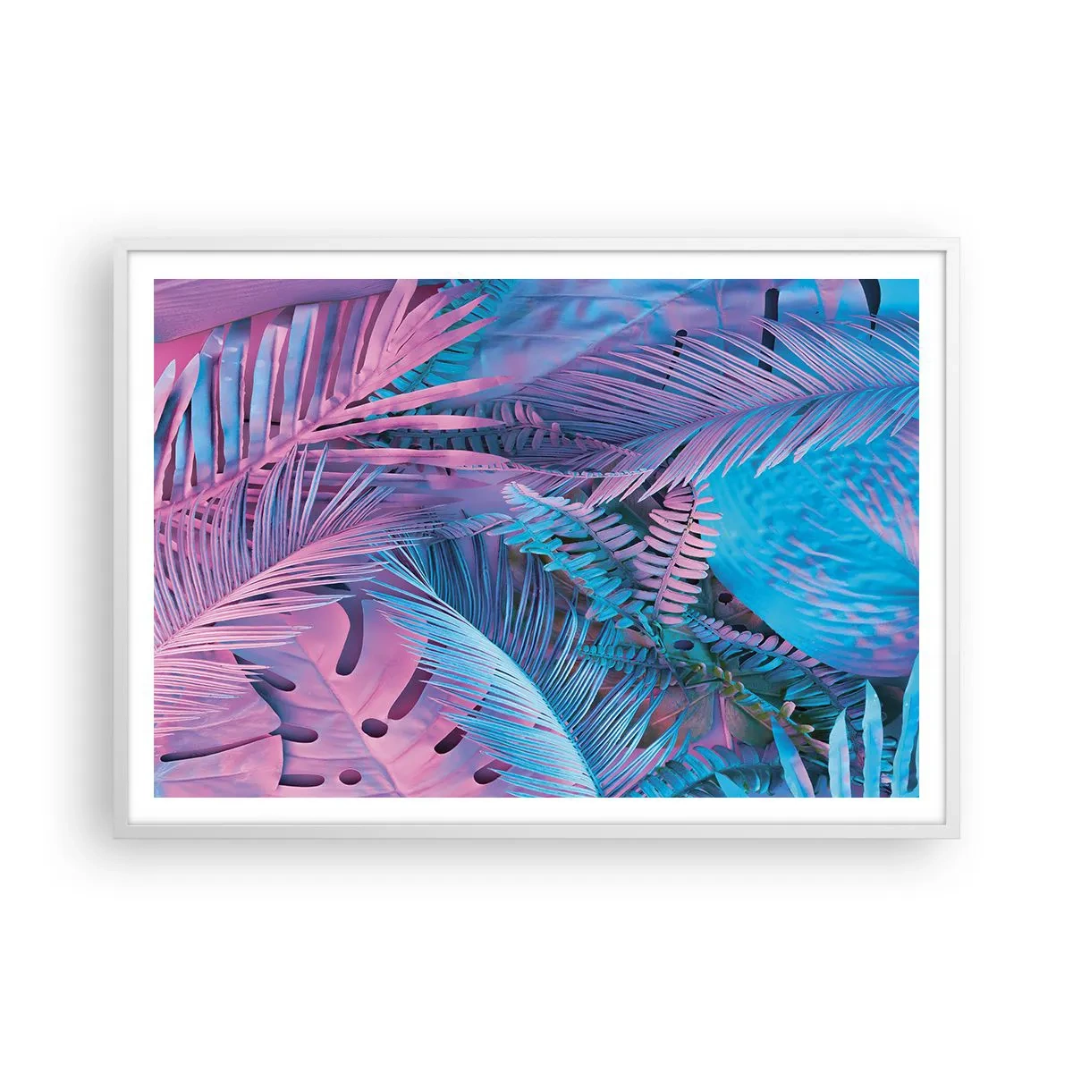 Poszter fekete keretben - Trópusok rózsaszínben és kékben - 100x70 cm