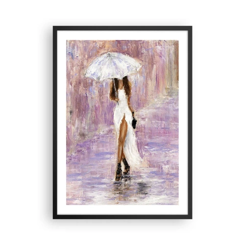 Poszter fehér keretben - Nő esernyővel az esőben - 50x70cm - A liliomos esőben - Modern fali dekoráció nappalihoz és hálószobához ARTTOR