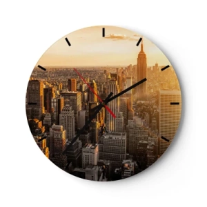 Falióra, Óra - New York-i felhőkarcolók panorámája naplementekor - 30x30cm - Növekedni a napon - Modern fali dekoráció nappalihoz, konyhához és hálószobához ARTTOR