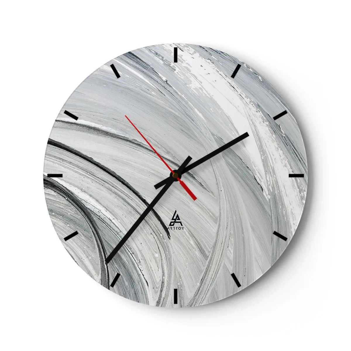 Falióra, Óra - Szürke körök, amelyek a pálya dinamikus mozgását idézik - 30x30cm - Orbitális kompozíció - Modern fali dekoráció nappalihoz, konyhához és hálószobához ARTTOR