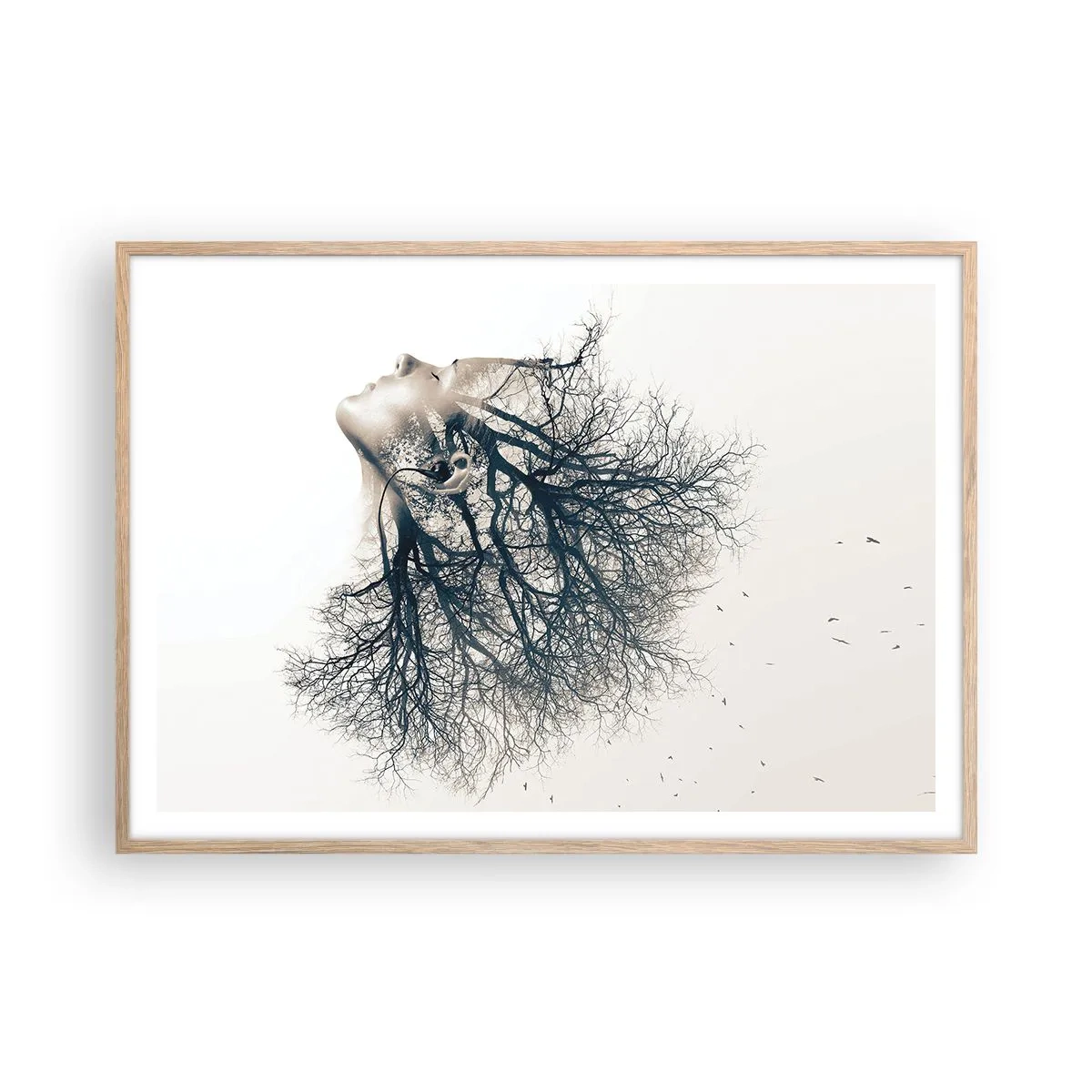 Poszter világos tölgy keretben - Hallgatva a fa suttogását - 100x70 cm