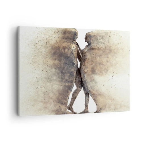 Vászonkép - Egy absztrakt sziluettpáros homokszínű árnyalatokban - 70x50cm - Felemelkedtek a porból, hogy szeressenek - Modern fali dekoráció nappalihoz és hálószobához ARTTOR