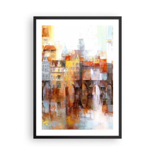 Poszter fehér keretben - Egy festői város művészi stílusú híddal - 50x70cm - A híd alatt is gyönyörű - Modern fali dekoráció nappalihoz és hálószobához ARTTOR