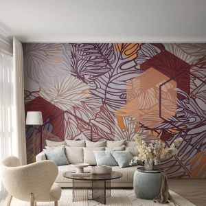 Fotótapéta Premium Canvas - Lehetetlen kapcsolat a geometria és a természet között - Absztrakció, Grafika, Levelek - 250x175 cm