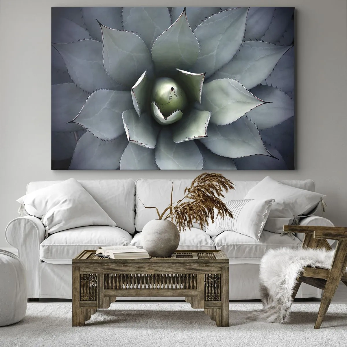 Vászonkép - Finom zöld árnyalatú agavé rozetta közeli képe - 70x50cm - Wabi és figyelmeztetés - Modern fali dekoráció nappalihoz és hálószobához ARTTOR
