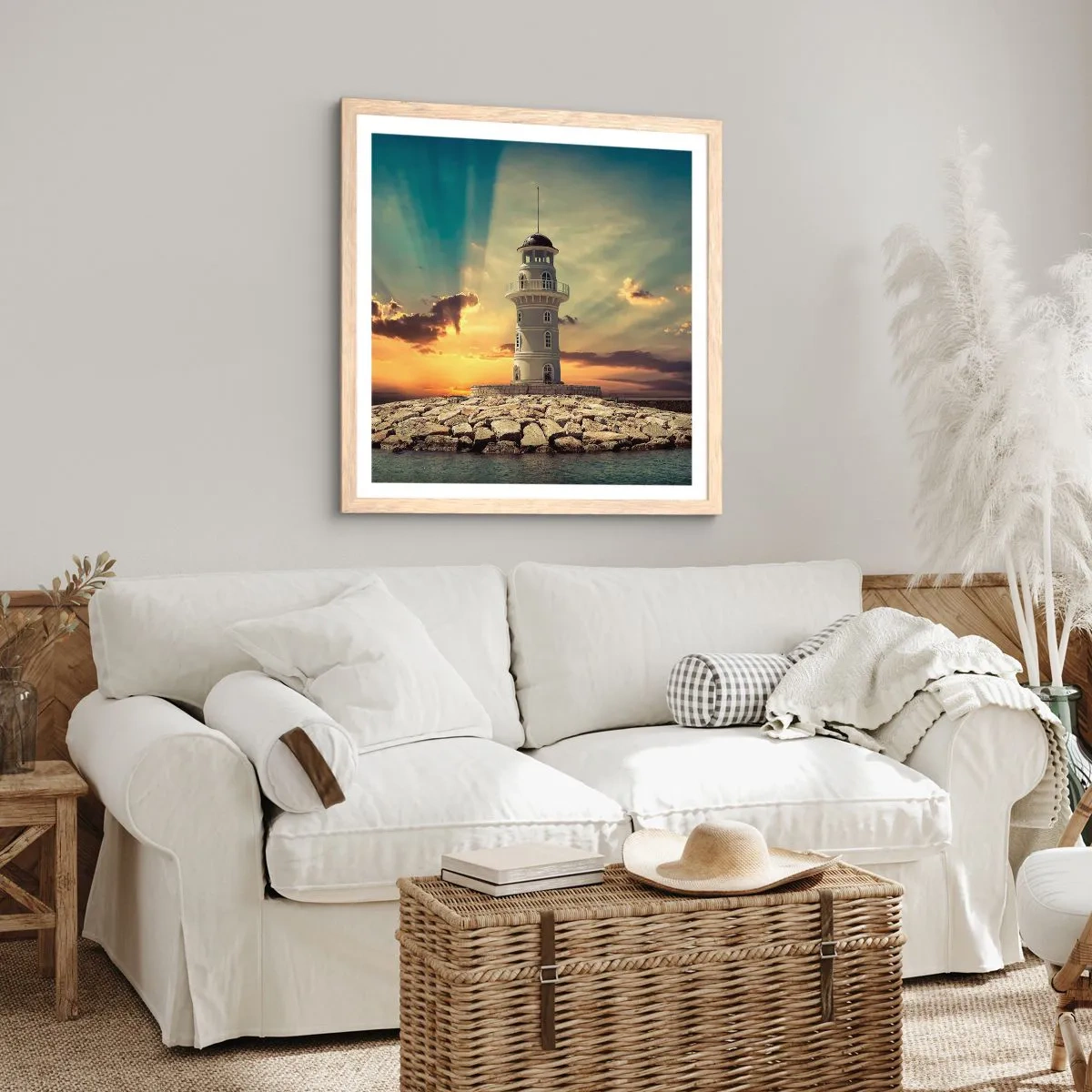 Poszter világos tölgy keretben - Fény - Jóság - Szépség - 40x40 cm