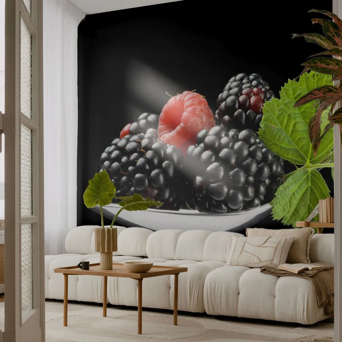 Fotótapéta Premium Sand - A frissesség íze - Gyümölcs, Földi szeder, Málna - 100x70 cm
