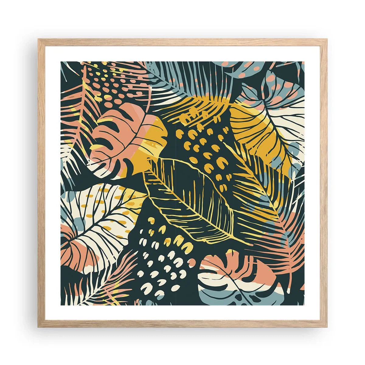 Poszter világos tölgy keretben - Leveles fantázia - 60x60 cm