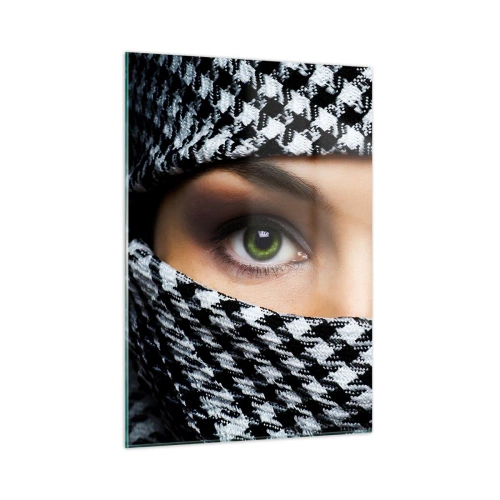 Üveg kép - Egy fátyolos zöld szemű szépség portréja - 50x70 cm