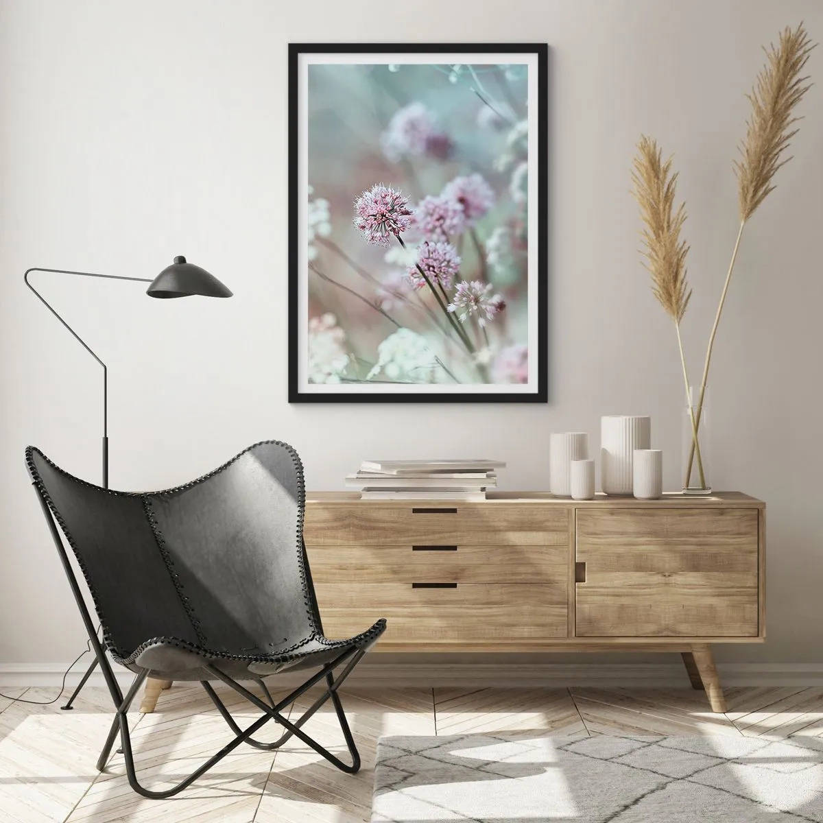 Poszter fehér keretben - Finom virágok pasztell színekben - 50x70cm - Fűszerek édes filigránja - Modern fali dekoráció nappalihoz és hálószobához ARTTOR