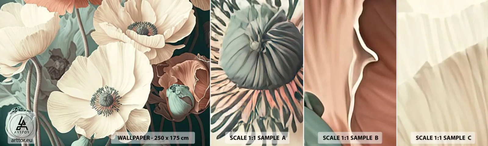 Fotótapéta Minta Öntapadós Deluxe Sticker - Pipacsok suttogása - Virágok, Növények, Pasztell - 100x30 cm