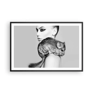 Poszter fehér keretben - Hölgy csincsillával - 91x61 cm