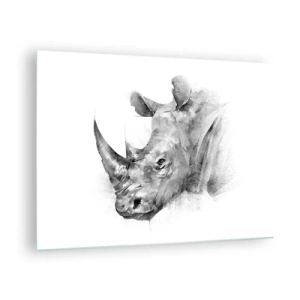 Üveg kép - Fekete-fehér portré egy orrszarvúról művészi megközelítésben - 70x50cm - Afrikai portré - Modern fali dekoráció nappalihoz és hálószobához ARTTOR