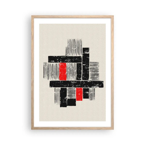 Poszter világos tölgy keretben - Vörös és fekete - 50x70 cm